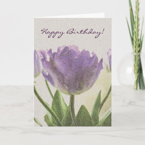 Birthday card with flower art  Purple tulip image