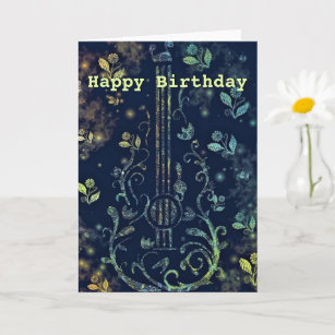 Birthday Card with Flowers Guitar - Customizable
