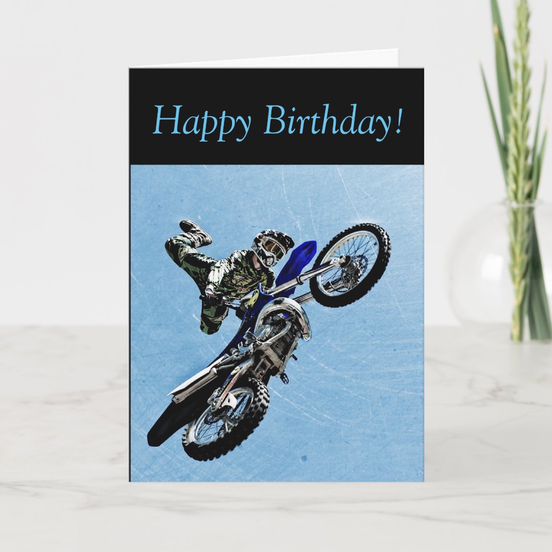 Birthday Card: With Guy doing MOTOCROSS Trick Card | Zazzle