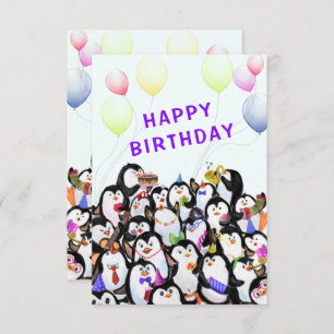 Birthday Card with Happy Penguin Party