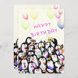 Birthday Card with Happy Penguins Party