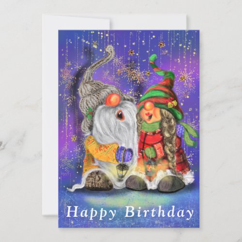 Birthday Card with Happy Singing Couple Gnome