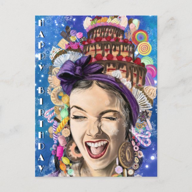 Birthday Card with Happy Woman - Funny (Front)