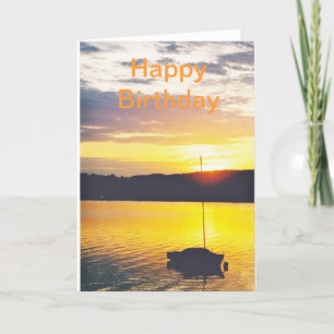birthday card with image of sunset over lake