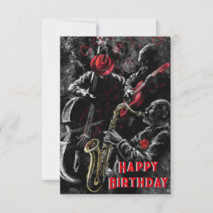 Birthday Card with Jazz Music Band - Painting