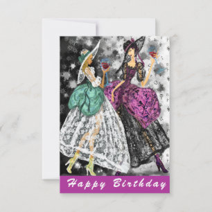 Birthday Card with Ladies Drinking Wine - Cheers