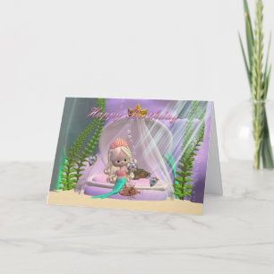 Birthday card with little mermaid and fish friends