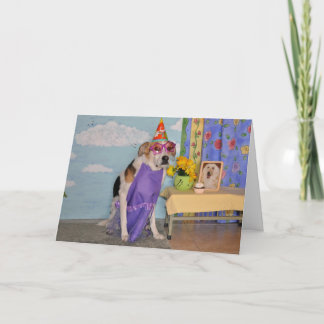 Birthday card with photo of dog dressed up
