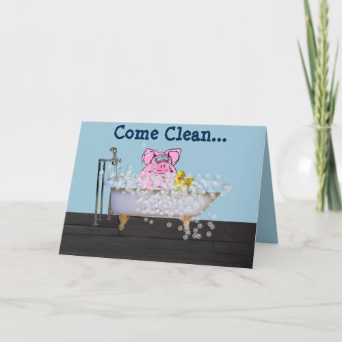 Birthday Card with Pig in a Bubble Bath