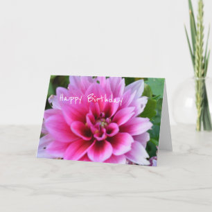 Birthday card with pink and white dahlia