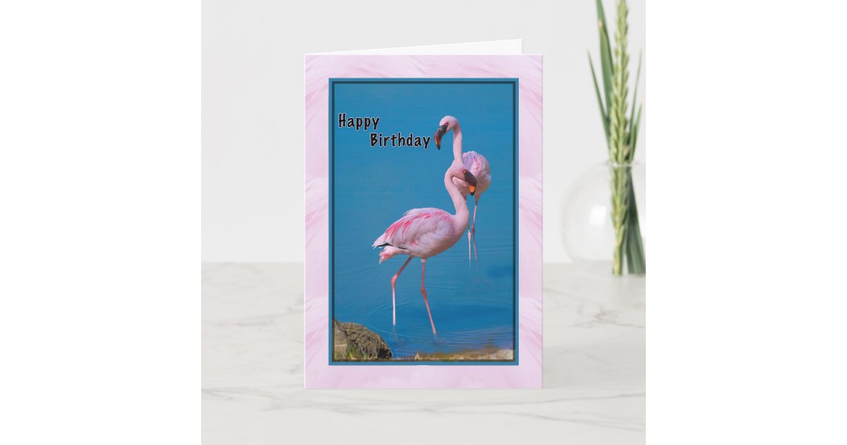 Birthday Card with Pink Flamingo | Zazzle
