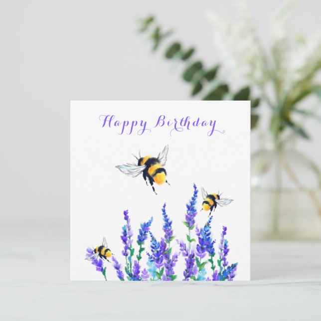 Birthday Card with Spring Flowers and Bees (Standing Front)