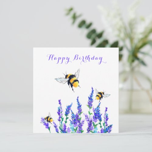 Birthday Card with Spring Flowers and Bees