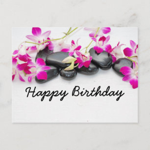 Birthday card with stone massage and purple orchid