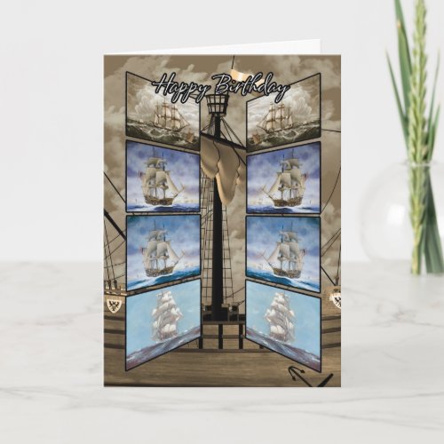 Birthday Card with Tall Ships Caravel Sloop