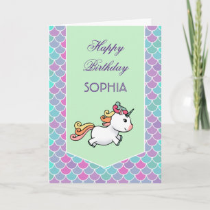 Birthday card with unicorn and mermaid scales
