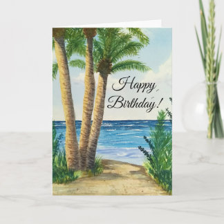 Birthday card with watercolor beach scene