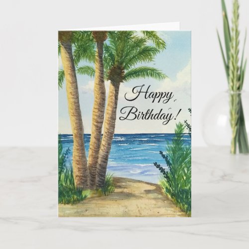 Birthday card with watercolor beach scene