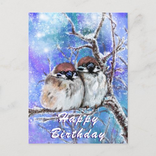 Birthday Card with Winter Sparrows _ Hug