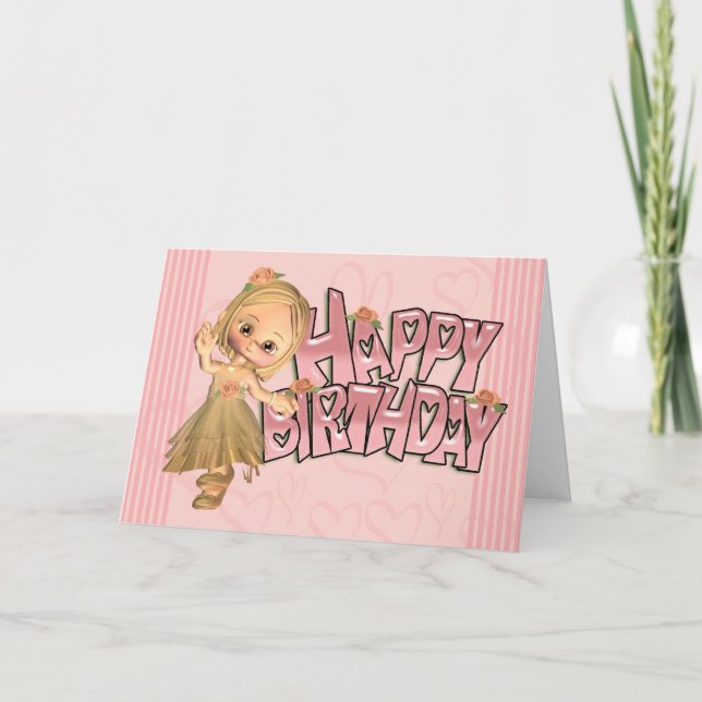 Birthday Card With With Cute Little Girl (Front)