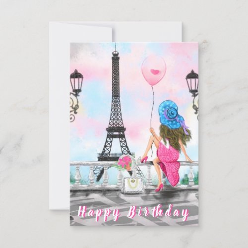 Birthday Card Woman In Paris _ Eiffel Tower