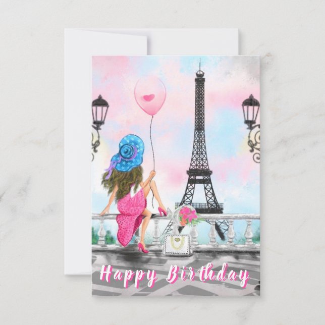 Birthday Card Woman In Paris - Romantic (Front)