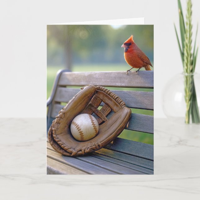 Birthday Cardinal with a Baseball in Glove Card (Front)