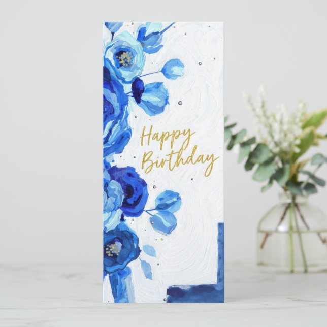 birthday cards blue modern floral watercolor (Standing Front)