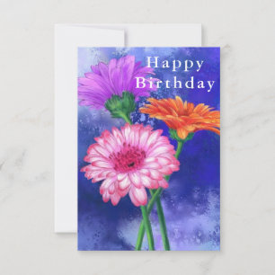 Birthday Cards Three Color Gerbera Daisies Painted