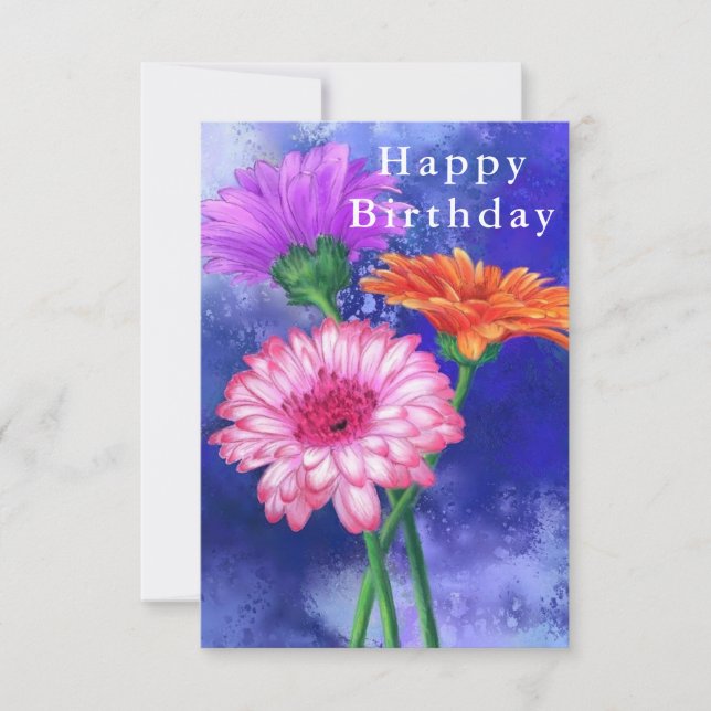 Birthday Cards Three Color Gerbera Daisies Painted (Front)
