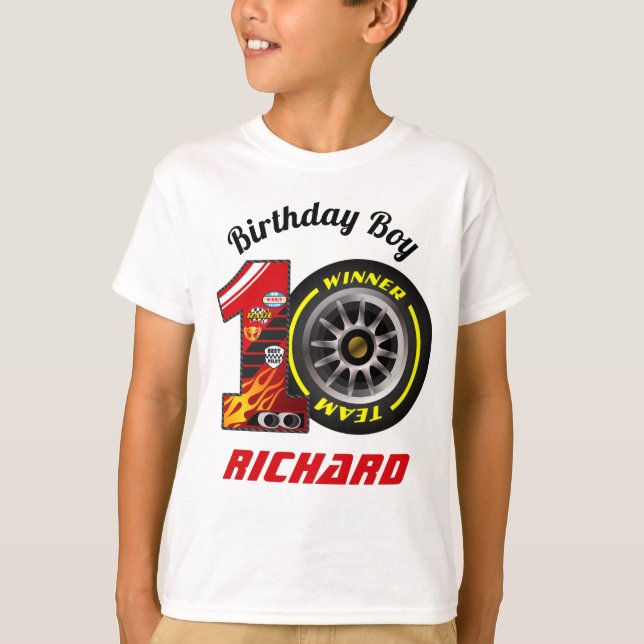 Birthday cars 10, Racing Birthday Tenth T-Shirt (Front)