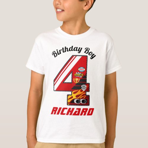 Birthday cars 4 Racing Birthday Fourth T_Shirt