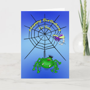 Birthday Cartoon Caricature of A Spider in a Web Card