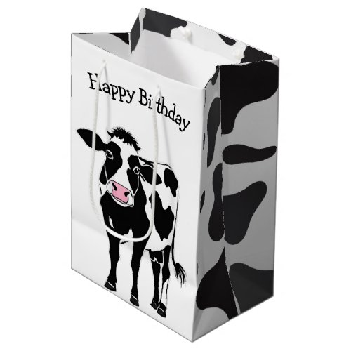 Birthday Cartoon Cow  Medium Gift Bag