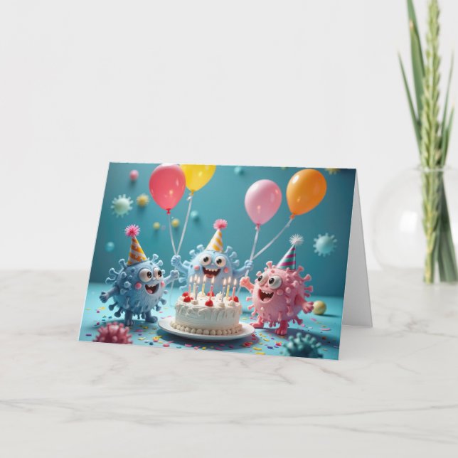 Birthday Cartoon Germ Party  Card (Front)