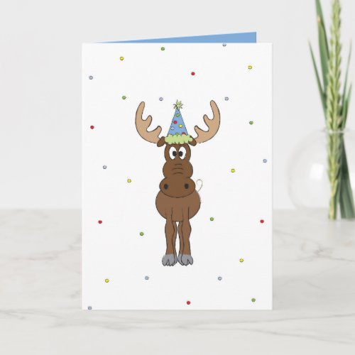 Birthday cartoon moose colorful confetti  card