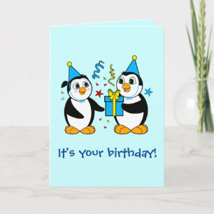 Birthday Cartoon Penguins with Gift Card
