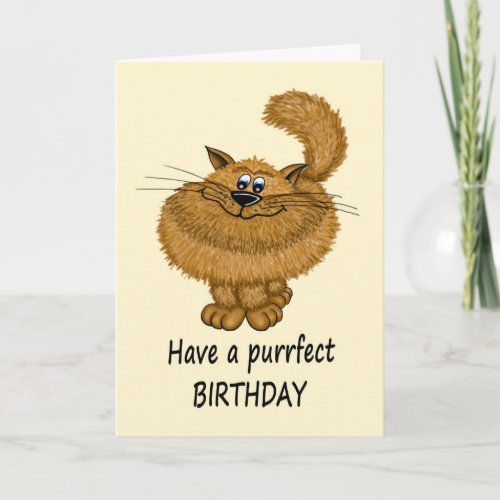 Birthday Cartoon Style Fluffy Cat Card
