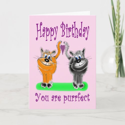 Birthday Cartoon Style Fluffy Cat Couple Card