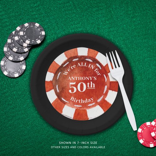 Birthday Casino Poker Chip Personalized Paper Plates