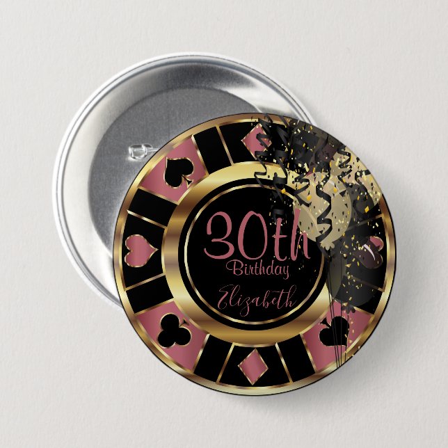 Birthday Casino Poker Chip - Rose Button (Front & Back)