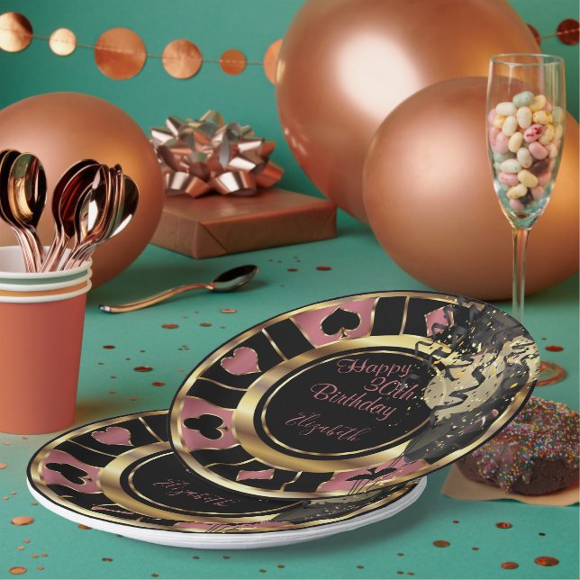 Birthday Casino Poker Chip - Rose Paper Plates (Multi)