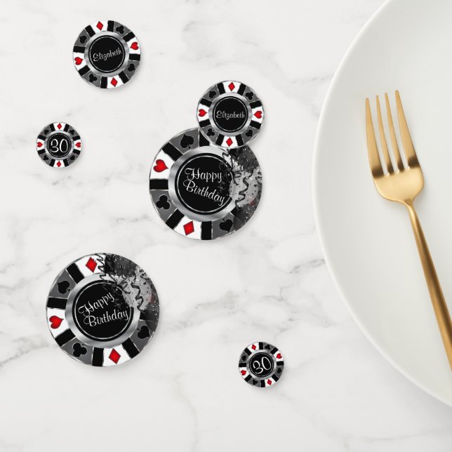 Birthday Casino Poker Chip - Silver & Black Confetti (Group)