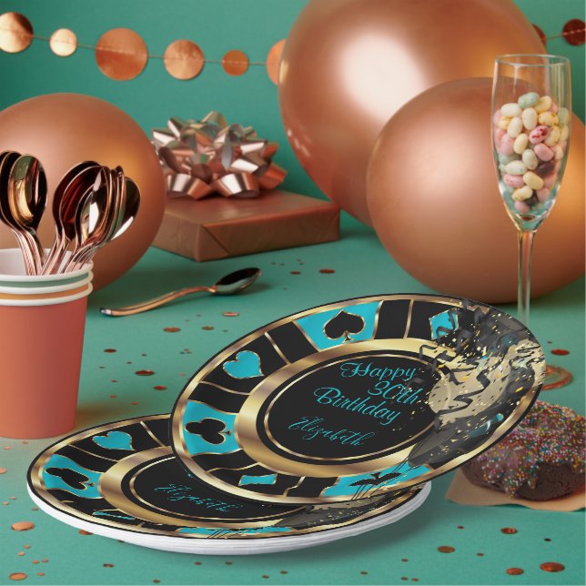 Birthday Casino Poker Chip - Teal Paper Plates (Multi)