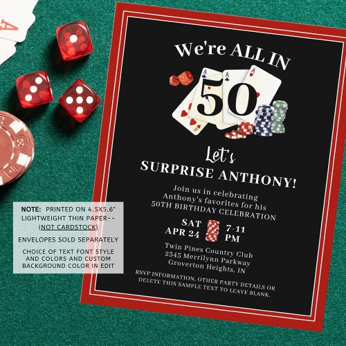 Birthday Casino Poker Surprise Budget Invitation