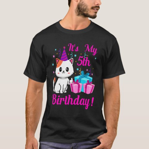Birthday cat 5 years old Kitten kitty 5th Birthday T_Shirt