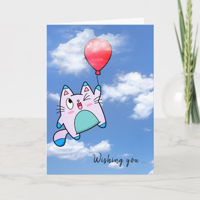 Birthday Cat And Balloon  Card (Front)