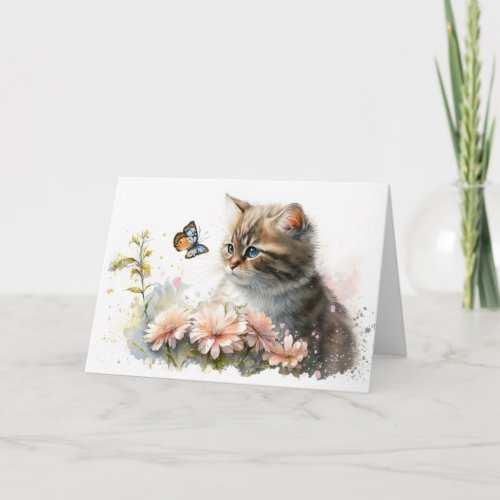 Birthday Cat and Butterfly Card