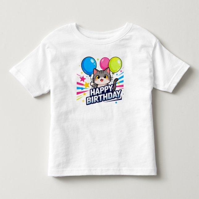 Birthday Cat Balloons – Cute Kawaii Happy Birthday Toddler T-shirt (Front)