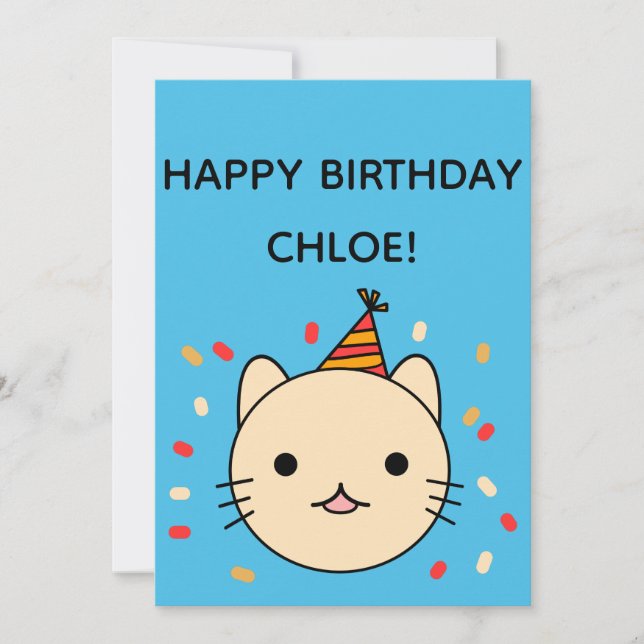 Birthday Cat | Beige Cat Happy Birthday Flat Card (Front)